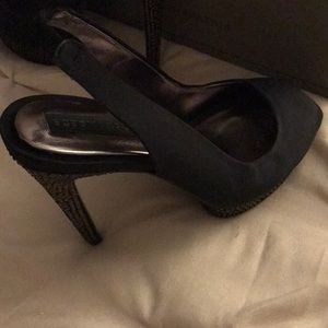 Black satin sling backs